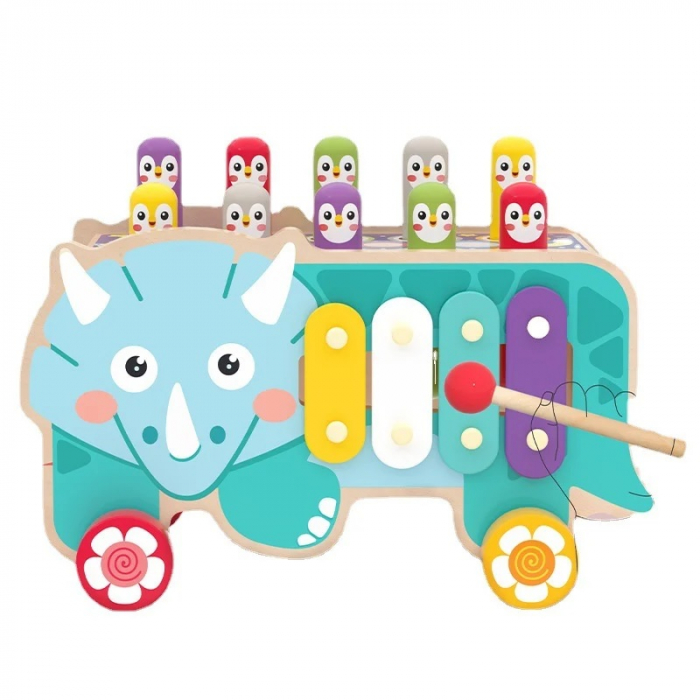 Jucarie educativa din lemn, Vehicul Prinde Cartita, 3 in 1, multicolor [8]
