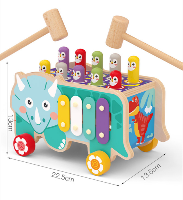 Jucarie educativa din lemn, Vehicul Prinde Cartita, 3 in 1, multicolor [7]