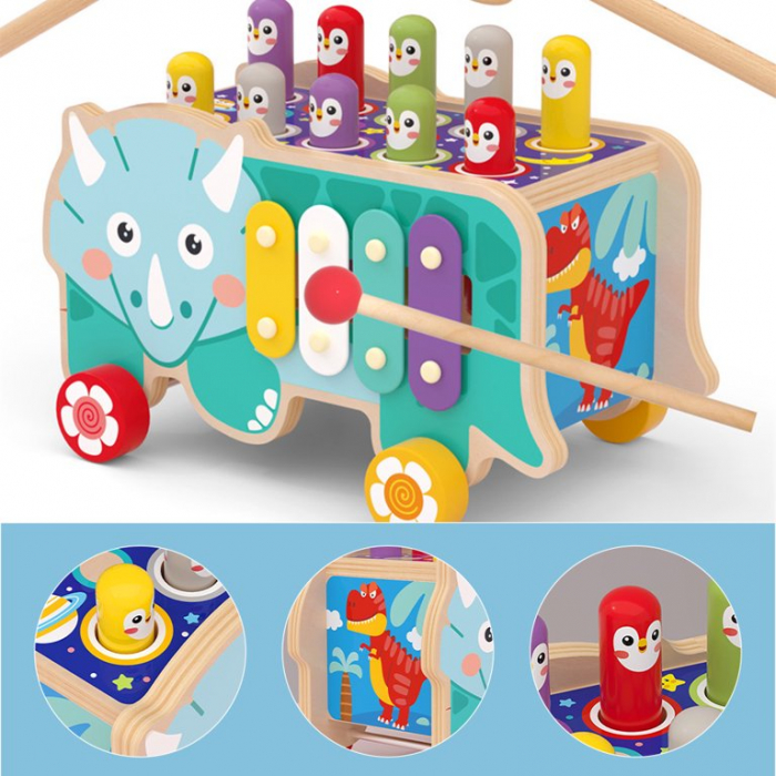 Jucarie educativa din lemn, Vehicul Prinde Cartita, 3 in 1, multicolor [2]