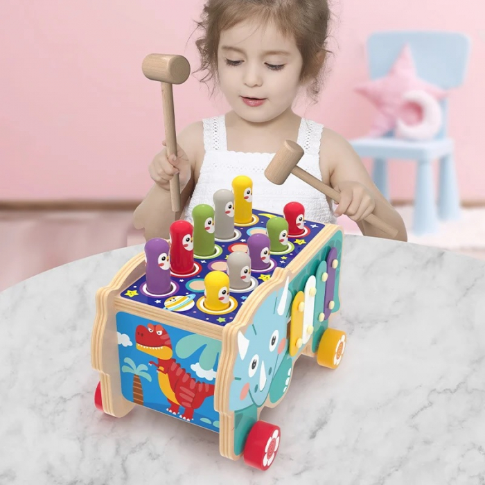 Jucarie educativa din lemn, Vehicul Prinde Cartita, 3 in 1, multicolor [5]