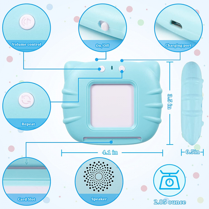 Jucarie educativa Montessori, Set masina de invatare cu cititor de carduri, 112 bucati carduri flash 224 de cuvinte limba Engleza, Albastru [8]