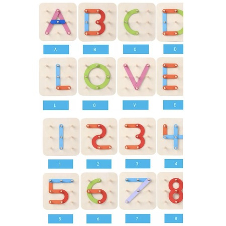 Jucarie Educativa si Interactiva pentru copii din lemn, 27 Piese, Creare Litere, Cifre si Forme Diferite, multicolor [7]