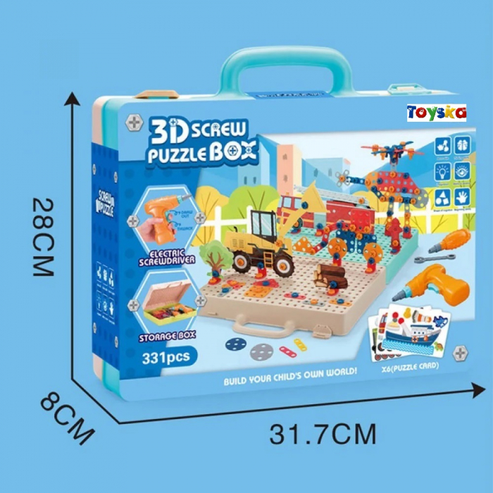 Jucarie educativa si interactiva set constructie cu bormasina, 331 piese, masini, inginerie 2D-3D [5]