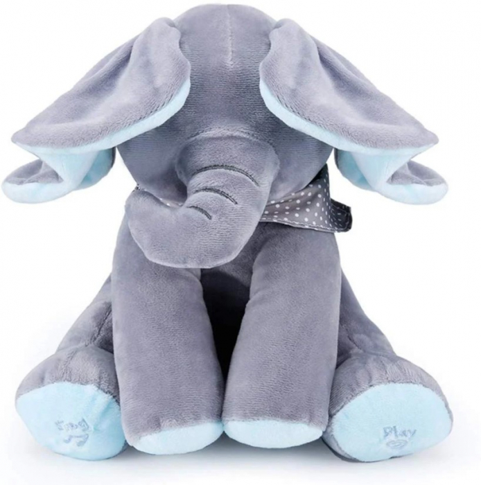 Jucarie interactiva Elefant Peek a Boo, 30 cm, gri/albastru [3]