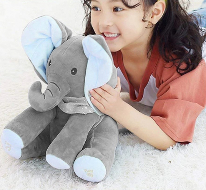 Jucarie interactiva Elefant Peek a Boo, 30 cm, gri/albastru [4]