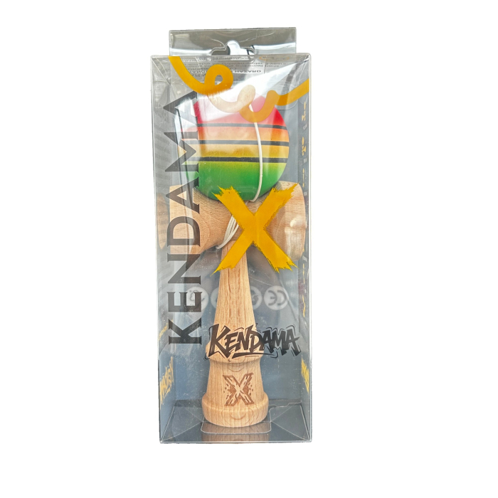 Jucarie Kendama X din Lemn, Rubber Grip, 18 cm, Rosu/Galben/Verde [3]