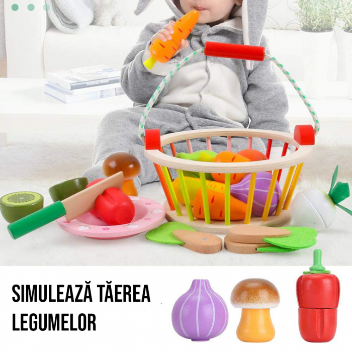 Jucarie lemn Cosuletul cu Legume de feliat, multicolor [3]