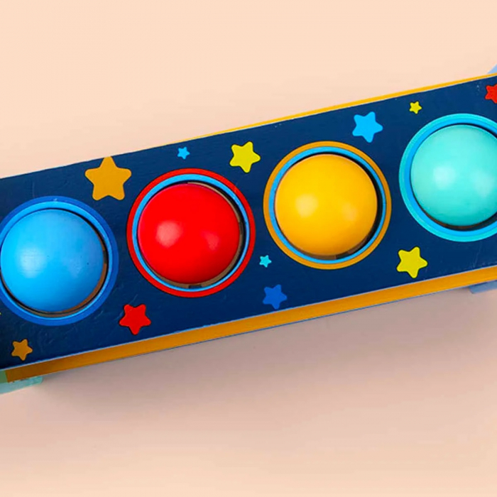 Jucarie lemn Pista cu bile si ciocanel Hammer Bench, multicolor [5]