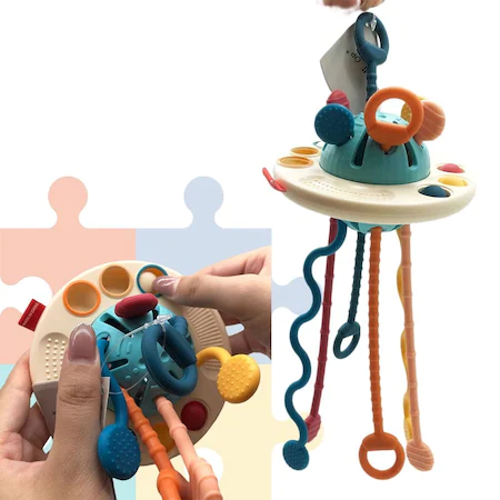 Jucarie Montessori pentru bebelusi si copilasi mici, cu snur din silicon, senzoriala, Jucarie pentru abilitati motrice, multicolora, 21x12 cm [8]