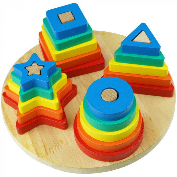 Jucarie Montessori sortator forme geometrice din lemn, 4 coloane, 20 piese, multicolor [4]
