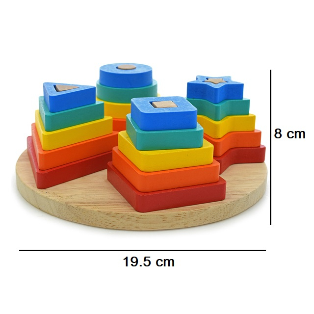 Jucarie Montessori sortator forme geometrice din lemn, 4 coloane, 20 piese, multicolor [6]