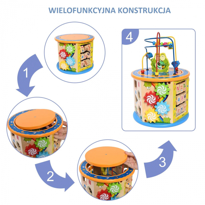 Cub educativ Montessori din lemn 8 in 1,Ceas, Puzzle, Labirinturi, Abacus, Sah, multicolor [5]