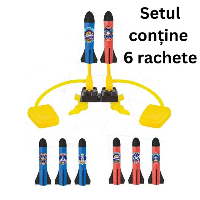 Jucarie pentru copii, lansator rachete cu piciorul, doua lansatoare, 6 rachete, fara lumina [2]
