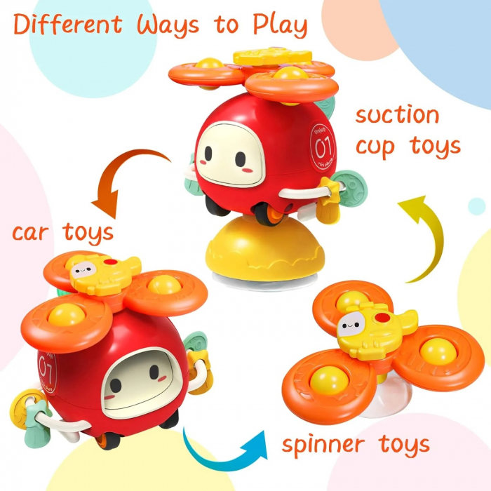 Jucarie zornaitoare cu ventuza si spinner, Masinuta, multicolor [2]