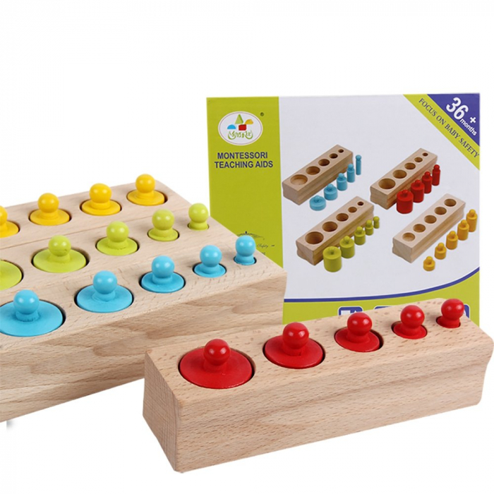 Jucarii Montessori Cilindri din lemn colorati 4 seturi, multicolor [5]