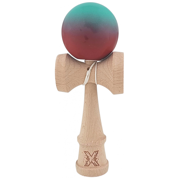 Kendama X din Lemn, Rubber Grip, 18 cm, Rosu/Verde [1]
