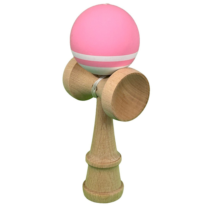 Kendama X din Lemn, Rubber Grip, 18 cm, Roz/Alb [2]