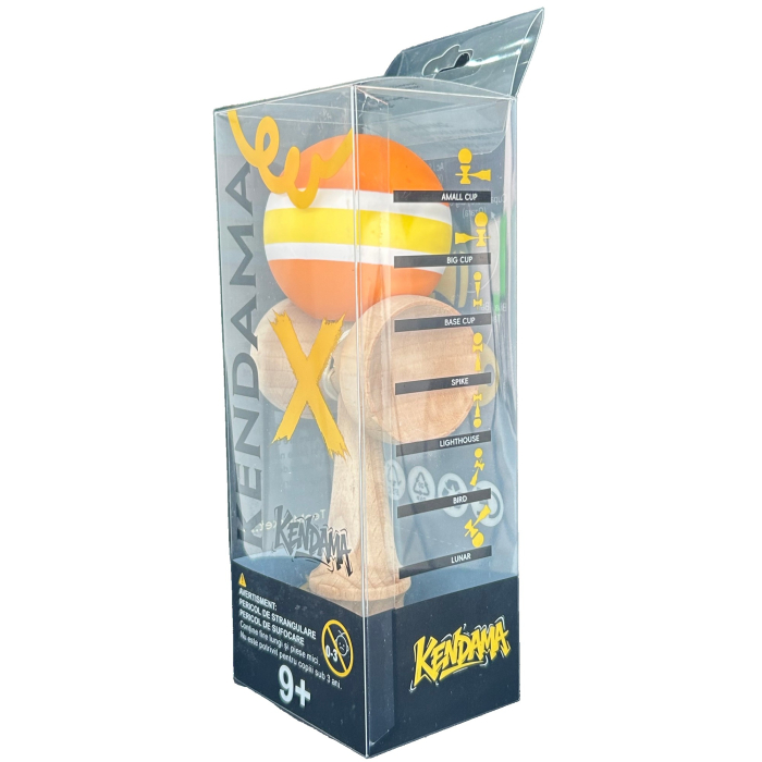 Kendama X din Lemn, Rubber Grip, 18 cm, Portocaliu/Alb/Galben [3]