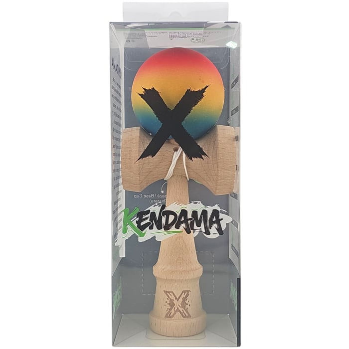Kendama X din Lemn, Rubber Grip, 18 cm,Rosu/Galben/Albastru [4]
