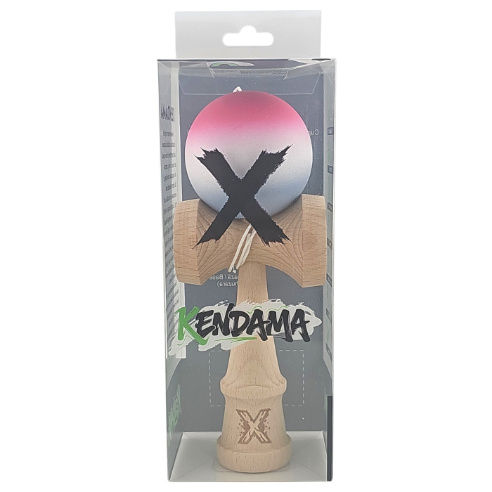 Kendama X din Lemn, Rubber Grip, 18 cm, Roz/Alb/Gri [4]