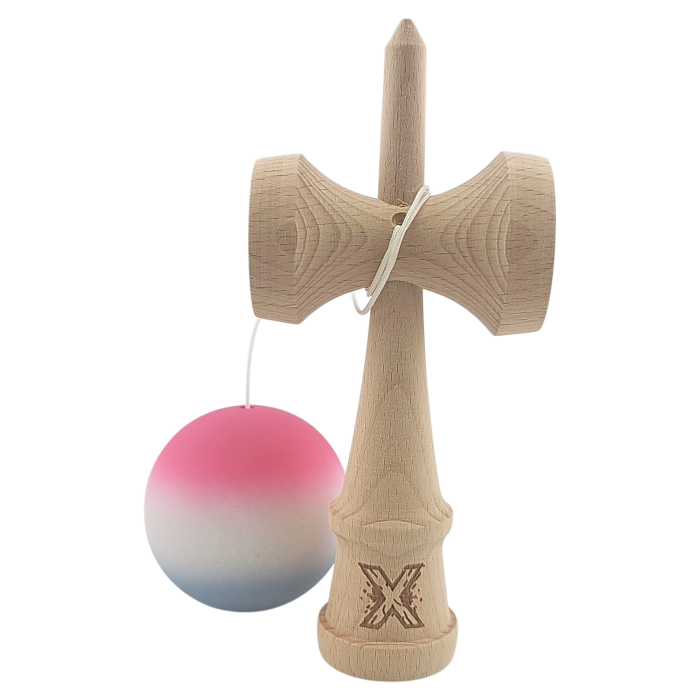 Kendama X din Lemn, Rubber Grip, 18 cm, Roz/Alb/Gri [2]