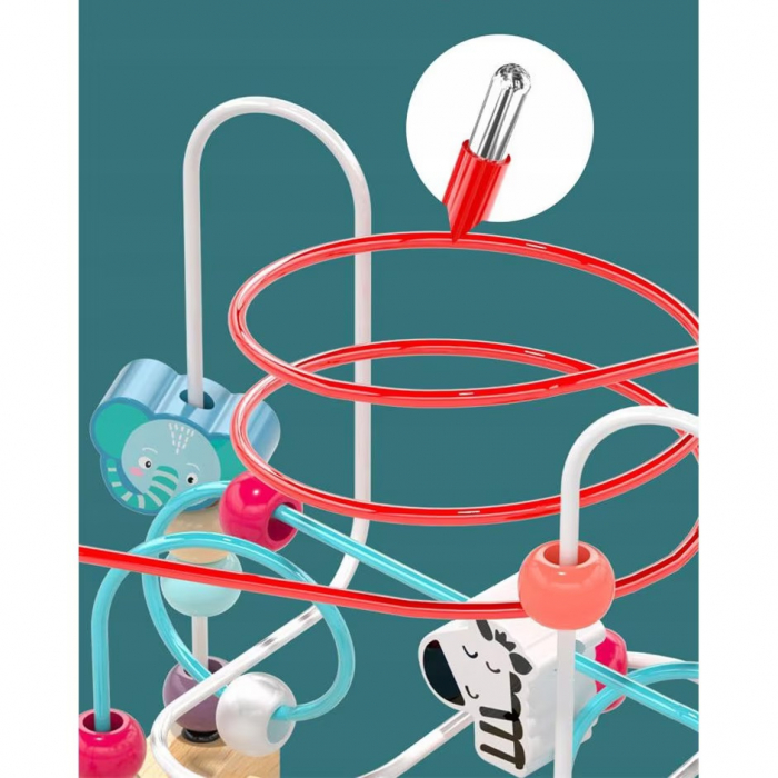 Labirint motricitate din lemn Animale Jungla, circuit cu bile si abac, multicolor [4]