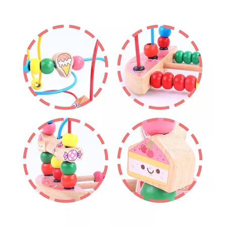 Labirint motricitate din lemn, circuit cu bile si abac Candy Round Bead, multicolor [6]