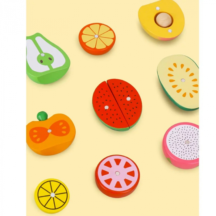 Lada Jumbo cu Fructe si Legume magnetice de feliat din lemn, 30 piese, multicolor [4]