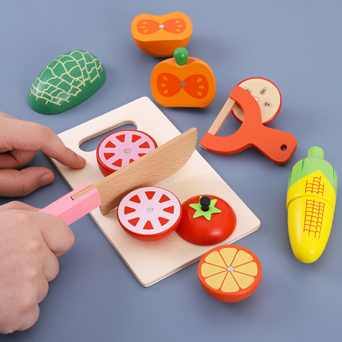 Lada Jumbo cu Fructe si Legume magnetice de feliat din lemn, 30 piese, multicolor [3]