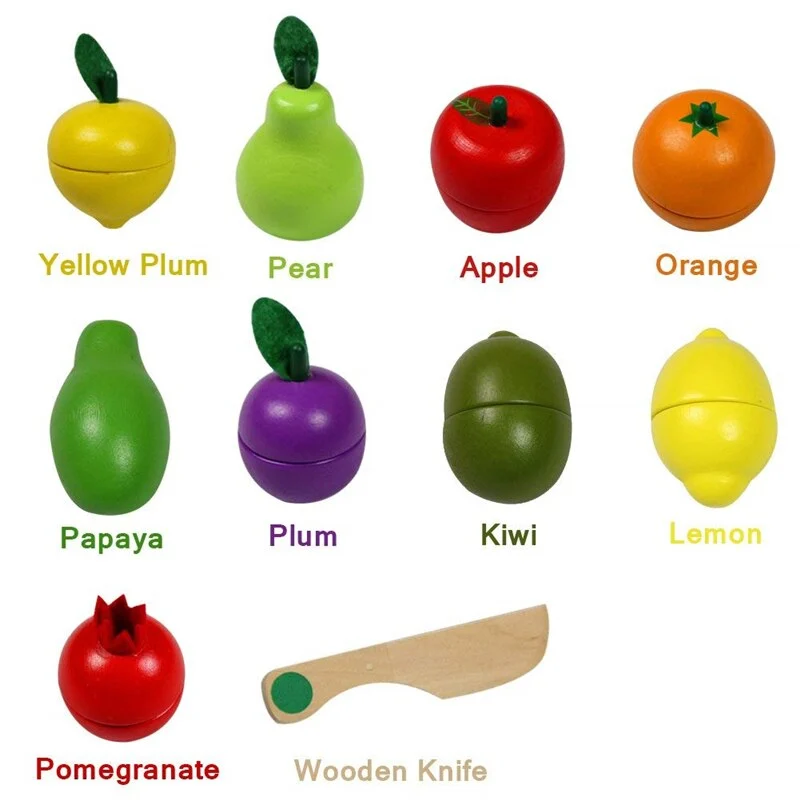 Ladita cu Fructe magnetice de feliat din lemn, 11 piese, multicolor [4]