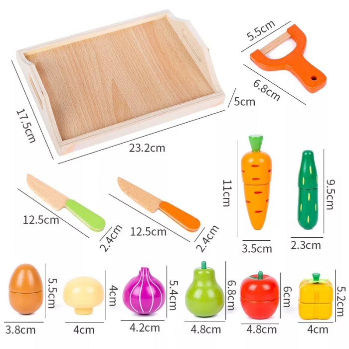Set Ladita cu Fructe si Legume magnetice de feliat din lemn, 12 piese, multicolor [6]
