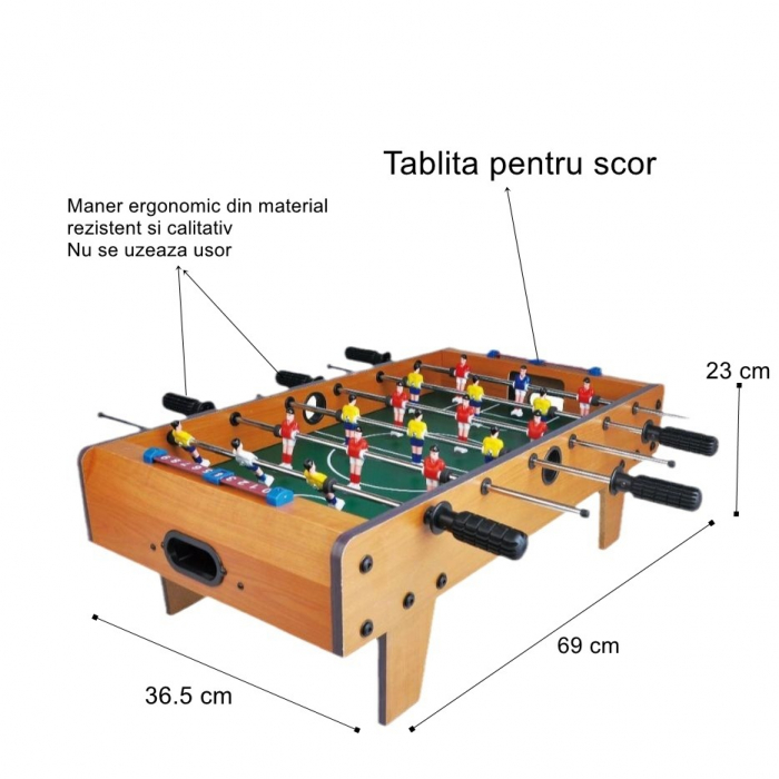 Masa de Fotbal cu Teren si 18 Jucatori cu Tablou pentru Scor, din Metal, Lemn si ABS, 69 x 36.5 x 23 cm [6]