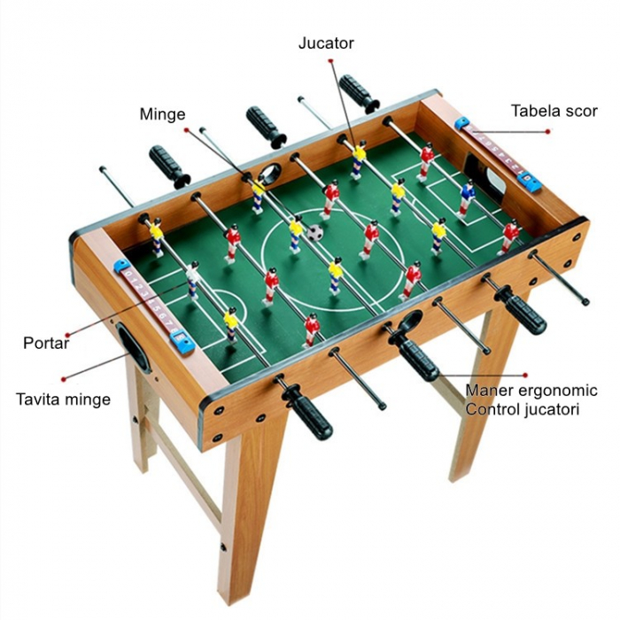 Masa de fotbal cu picioare si teren, 18 jucatori, tablou pentru scor, din metal, lemn si ABS, pentru copii si adulti [6]