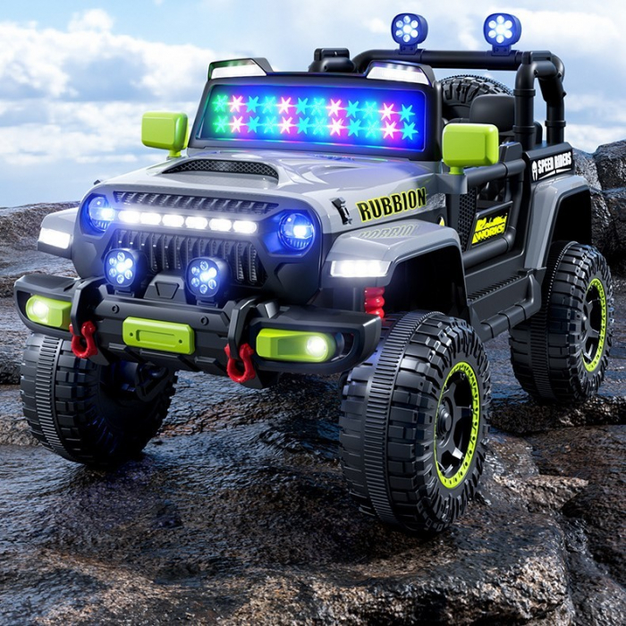 Mașină Electrică pentru Copii Off-Road, Conectare Bluetooth, telecomandă, Tracțiune Integrală, Lumina Intermitenta, Baterie 12V 7Ah, 120x63x68cm, Gri [9]