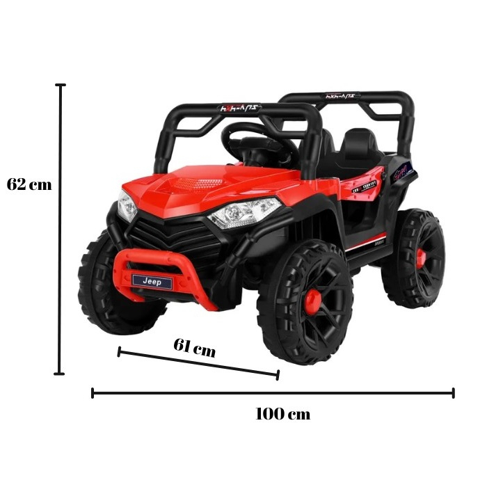 Masinuta Electrica cu Acumulator Tip Jeep, Telecomanda, Bluetooth, Sistem Anti-Rasturnare, Lumini si Sunet, Rosu [2]