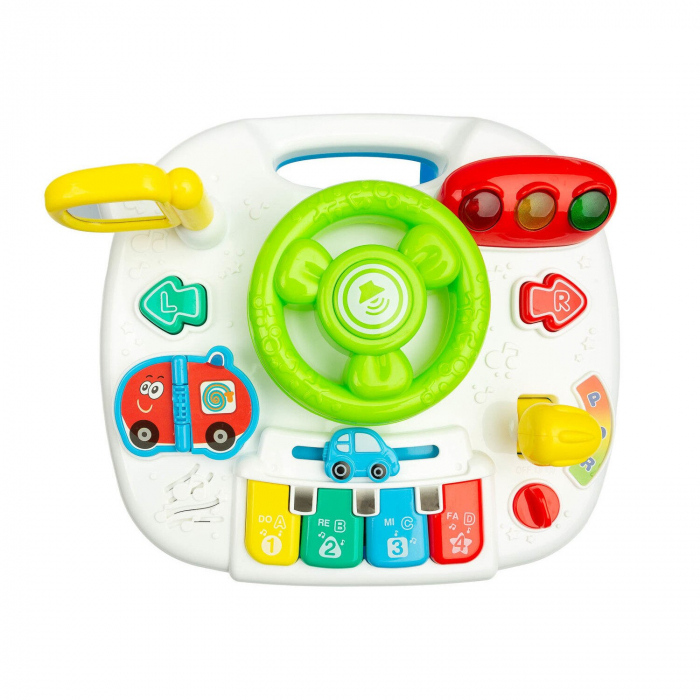 Masuta interactiva de activitati pentru copii 2 in 1 cu volan, multicolor [4]