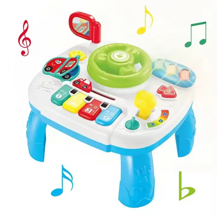 Masuta interactiva de activitati pentru copii 2 in 1 cu volan, multicolor [5]