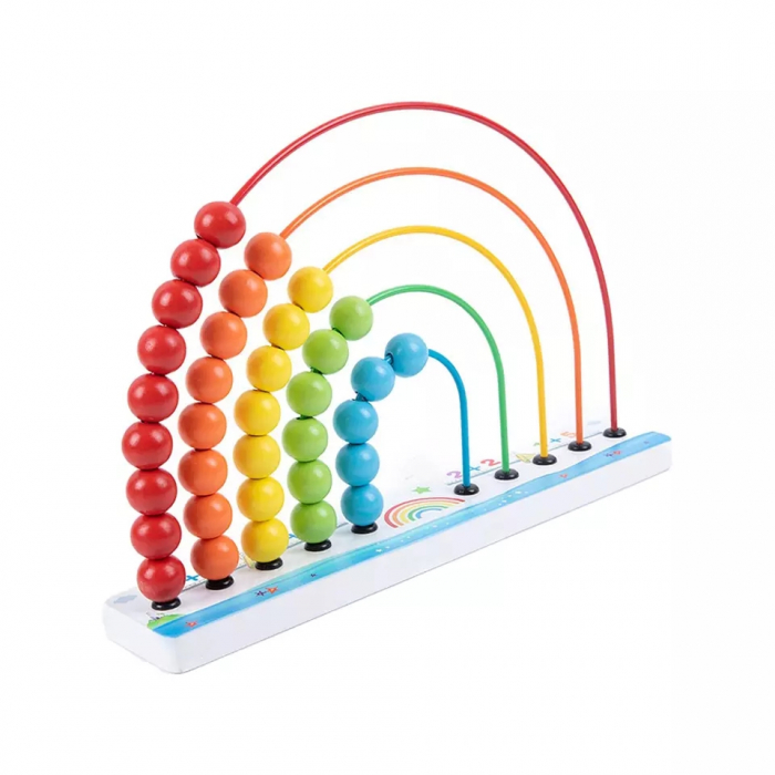 Numaratoare Curcubeu din lemn, Abac cu bile colorate, multicolor [3]