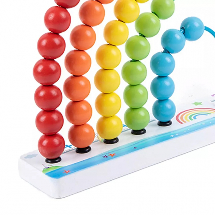 Numaratoare Curcubeu din lemn, Abac cu bile colorate, multicolor [6]
