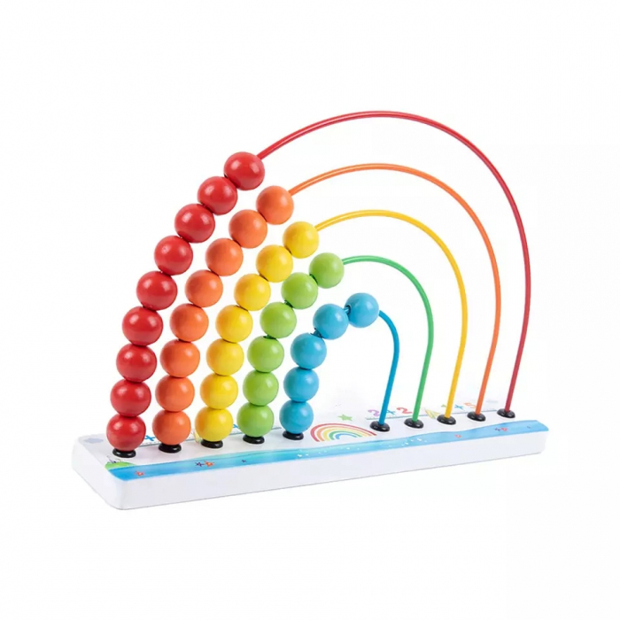 Numaratoare Curcubeu din lemn, Abac cu bile colorate, multicolor [7]