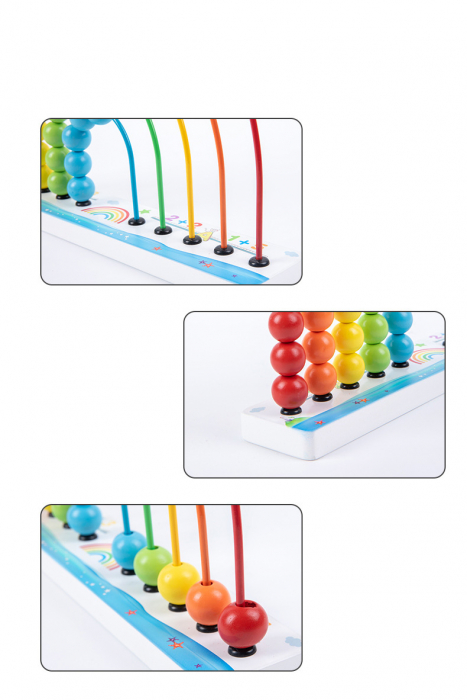 Numaratoare Curcubeu din lemn, Abac cu bile colorate, multicolor [8]