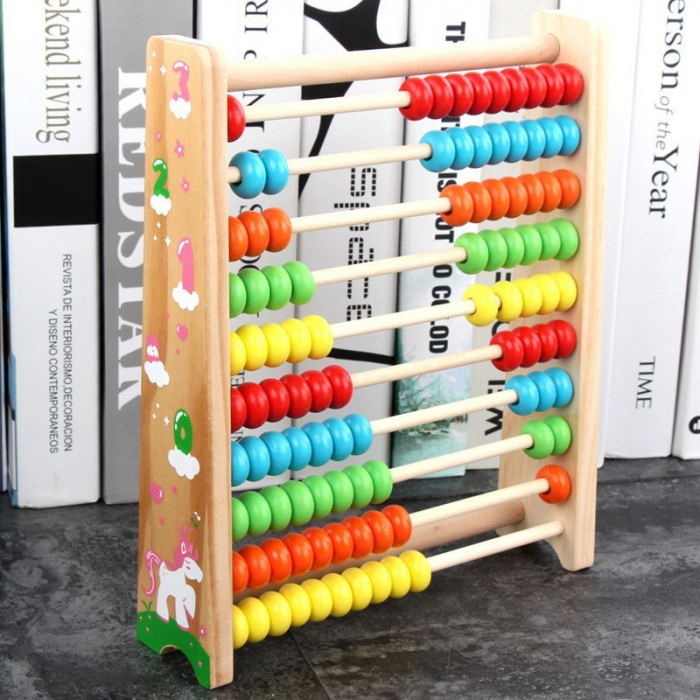 Numaratoare din Lemn, Vopsea Ecologica, 10 Siruri x 10 Margele, 24.5 x 20.5 cm, multicolor [4]