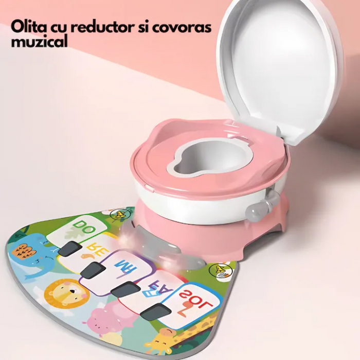 Olita cu Reductor Detasabil si Covoras Muzical 4 in 1, Roz [3]