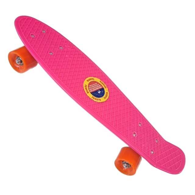 Penny Board cu roti de silicon si lumini LED, 55 cm, roz/portocaliu [3]