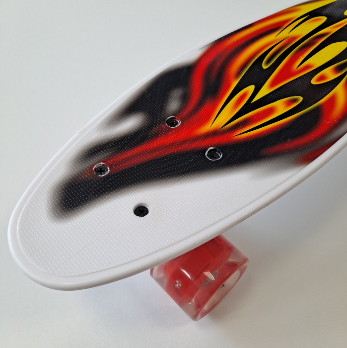 Penny Board cu roti de silicon si lumini LED, Graphic Print, 56 cm, multicolor, model D [3]