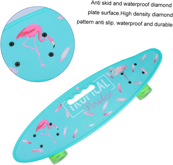 Penny Board portabil cu roti de silicon si lumini LED, 58 cm, multicolor, model E [2]