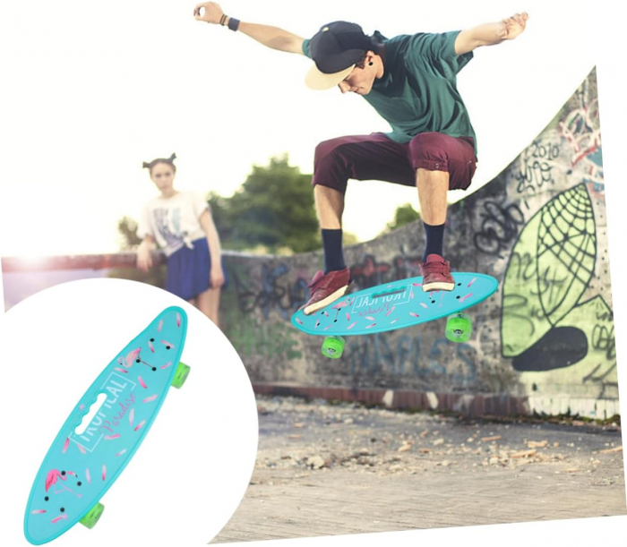 Penny Board portabil cu roti de silicon si lumini LED, 58 cm, multicolor, model E [5]