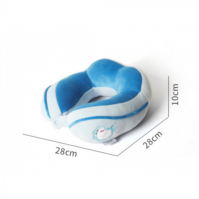 Perna de Calatorie,  Pentru Gat si Cap, Umplutura din Bumbac,  Model Brodat Delfin, Albastru [6]