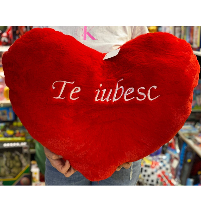 Perna decorativa Inima brodata "Te Iubesc", 20 cm, rosu [3]