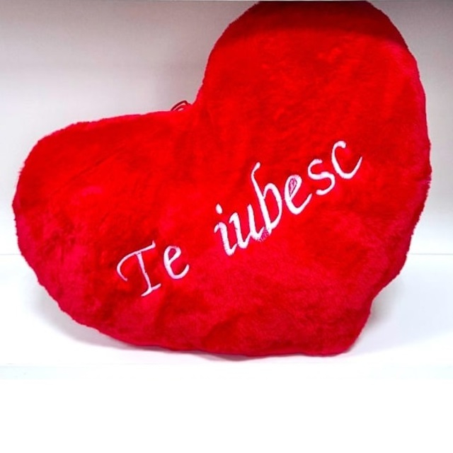 Perna decorativa Inima brodata "Te Iubesc", 40 cm, rosu [2]